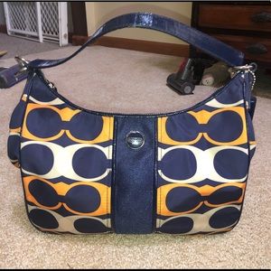 Orange & blue Coach purse